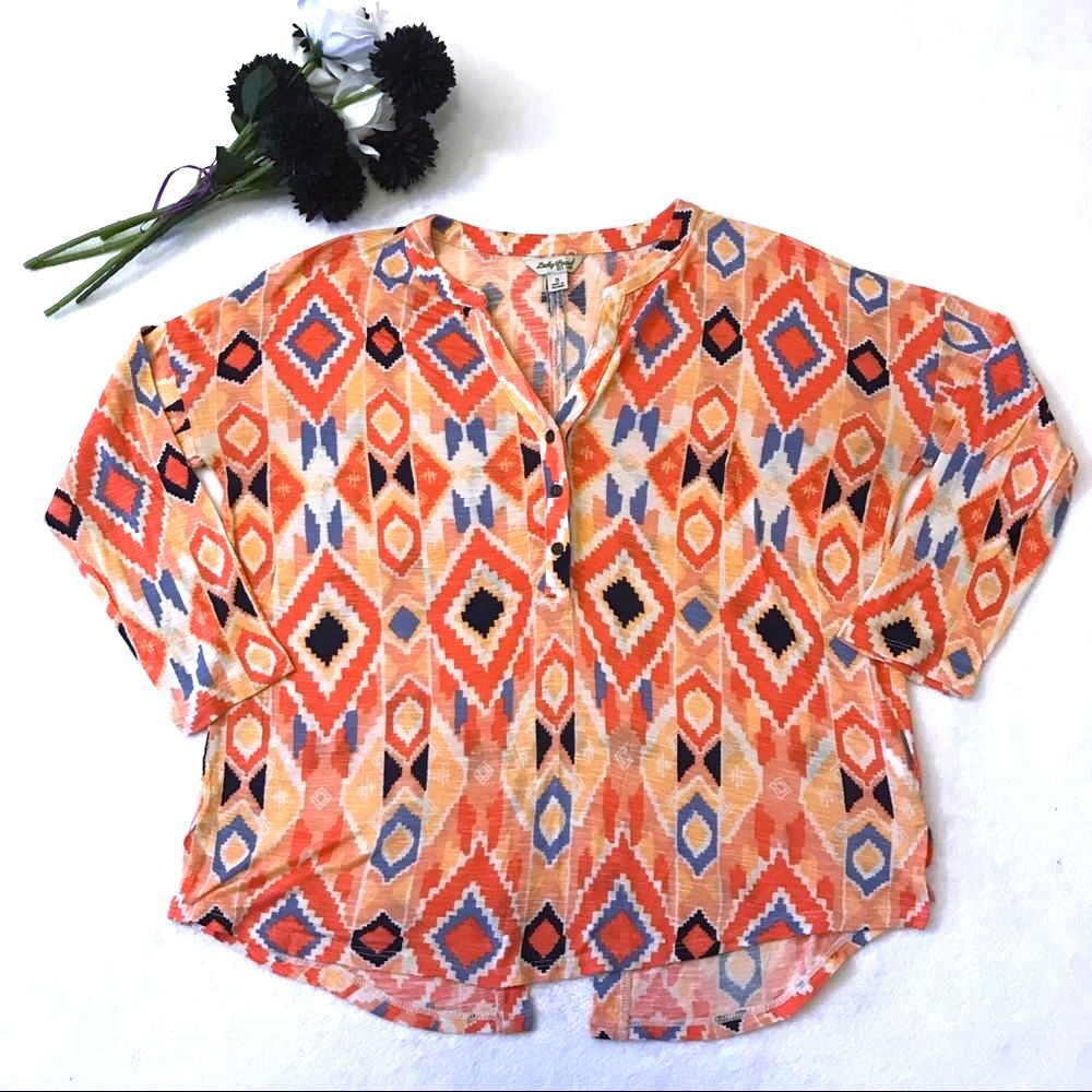 Lucky Brand Top Size Small Orange Boho Tribal